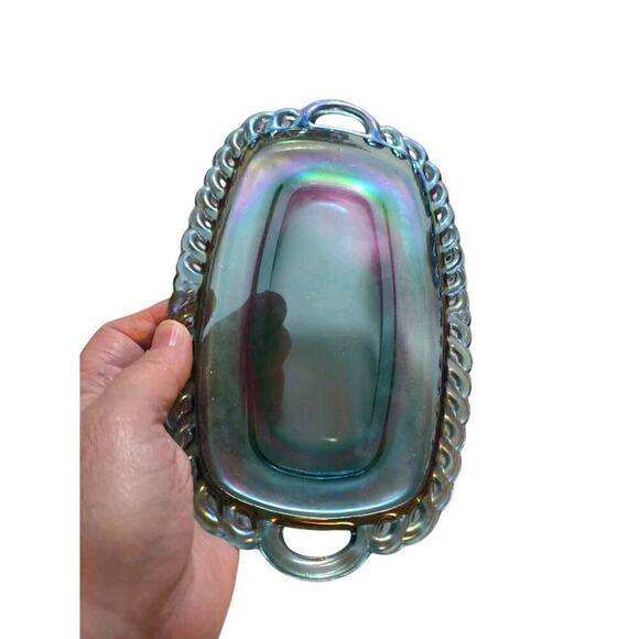 Indiana Glass Co Carnival Glass Sugar Creamer & Tray Set 0407 Iridescent Blue - Picture 2 of 4